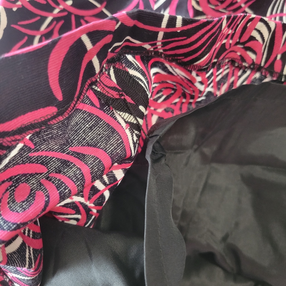 LOFT Strapless Black Pink & White Floral Swirls Dress 10 EUC Abstract Shelf Bra - Picture 8 of 10